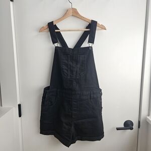 Black Denim Overall Shorts